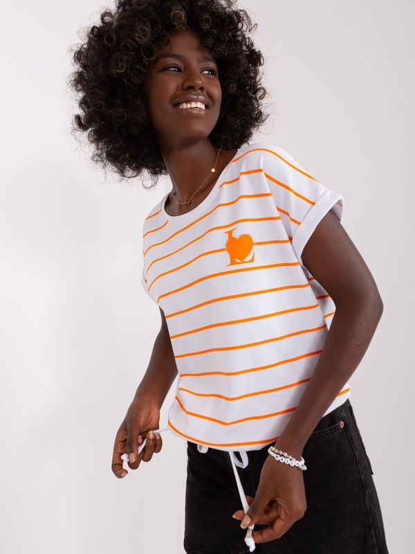Fashionhunters White-orange striped blouse with application
