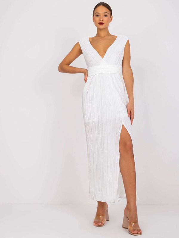 Fashionhunters White pleated evening dress by Ewelina