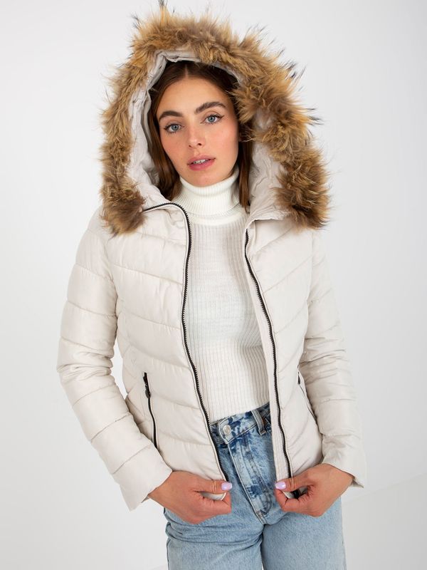 Fashionhunters White quilted transitional jacket with hood