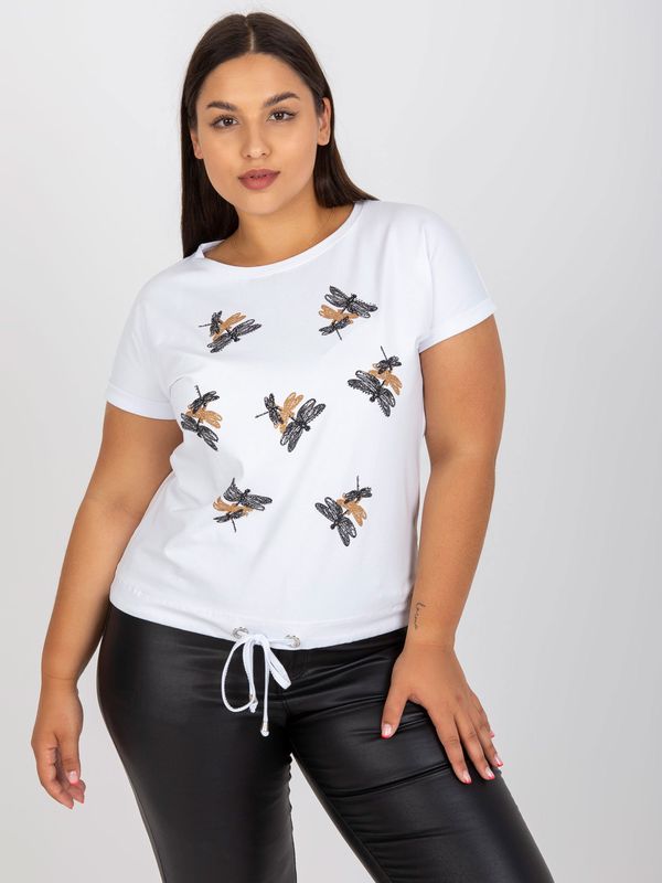 Fashionhunters White T-shirt plus size with application of rhinestones