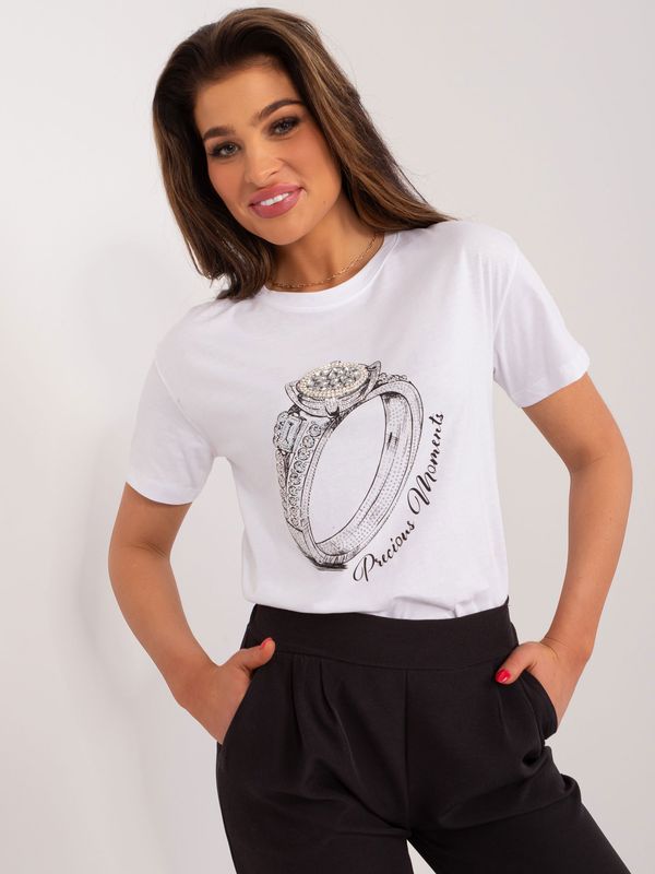 Fashionhunters White T-shirt with appliqués and print