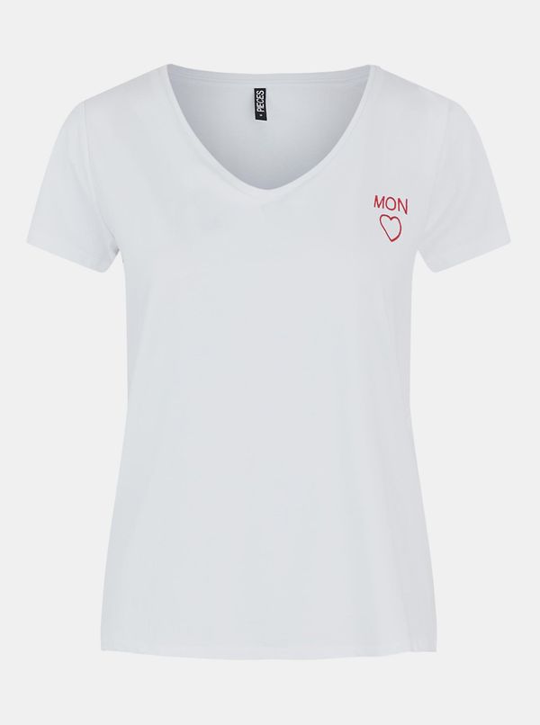 Pieces White T-shirt with embroidery Pieces Billy - Women