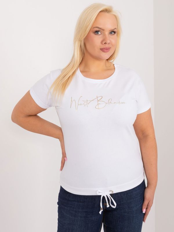 Fashionhunters White women's blouse with a round neckline plus size