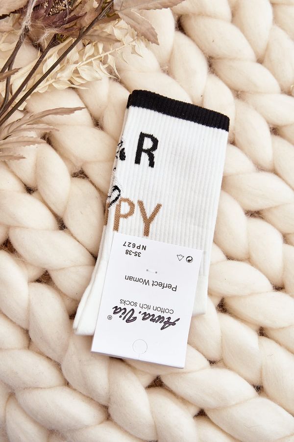 Kesi White women's cotton socks with inscription and teddy bear