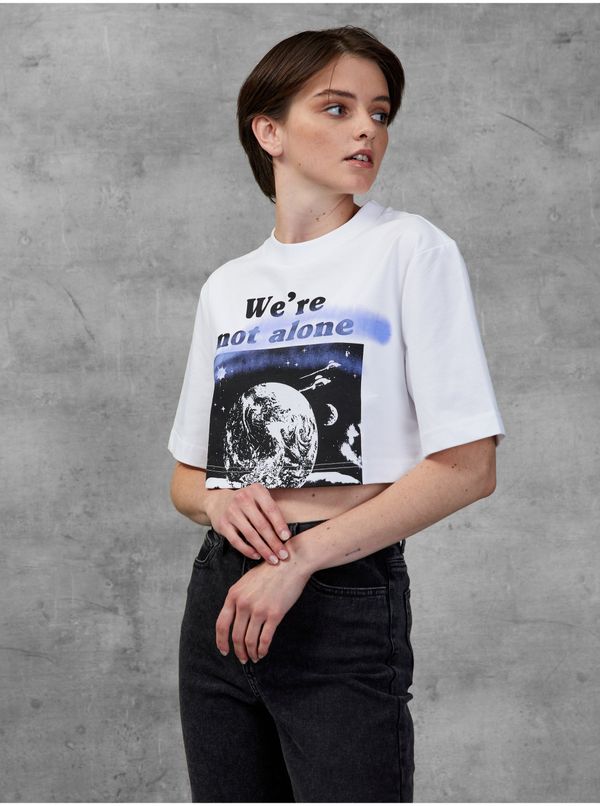 Diesel White Women's Cropped T-Shirt with Diesel Print - Women
