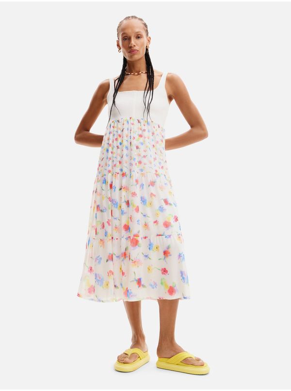 DESIGUAL White women's floral midi dress Desigual Vancouver - Women