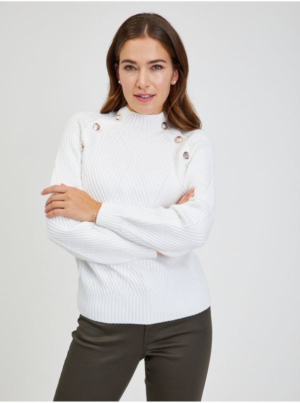 Orsay White women's ribbed sweater with decorative buttons ORSAY