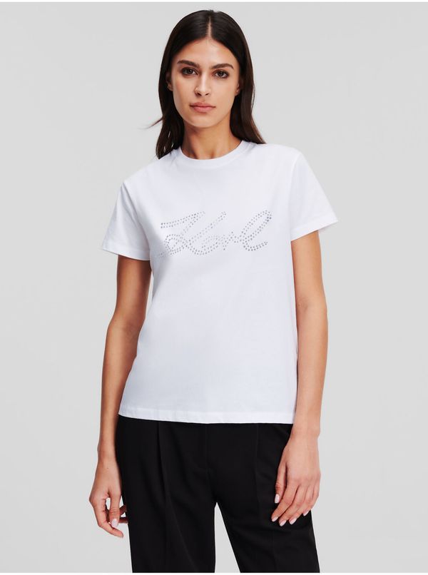 Karl Lagerfeld White women's T-shirt KARL LAGERFELD Rhinestone Logo - Women