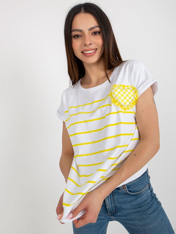 Fashionhunters White-yellow striped blouse with short sleeves