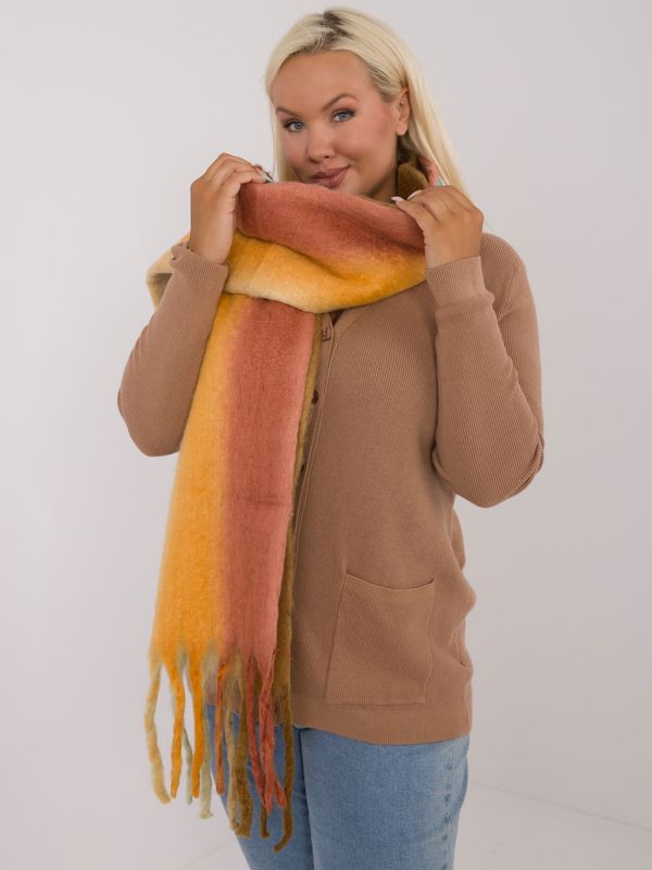 Fashionhunters Wholesale Beige And Orange Long Women's Ombre Scarf With Fringe