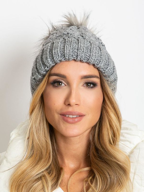 Fashionhunters Winter beanie with pompom, gray