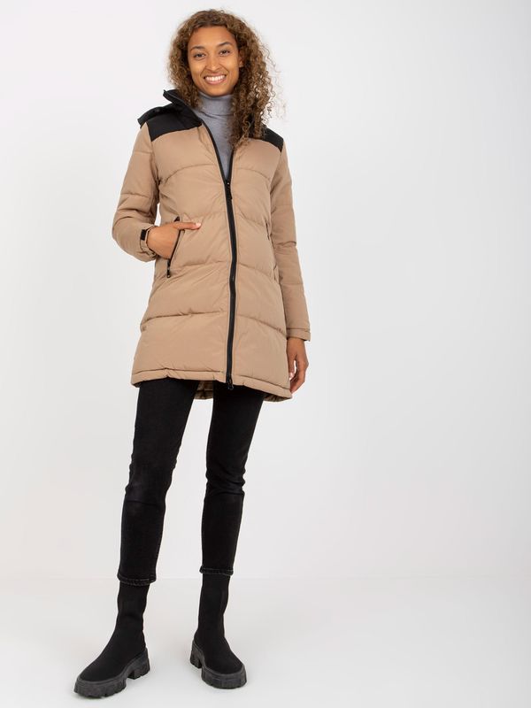 Fashionhunters Winter camel and black quilted down jacket