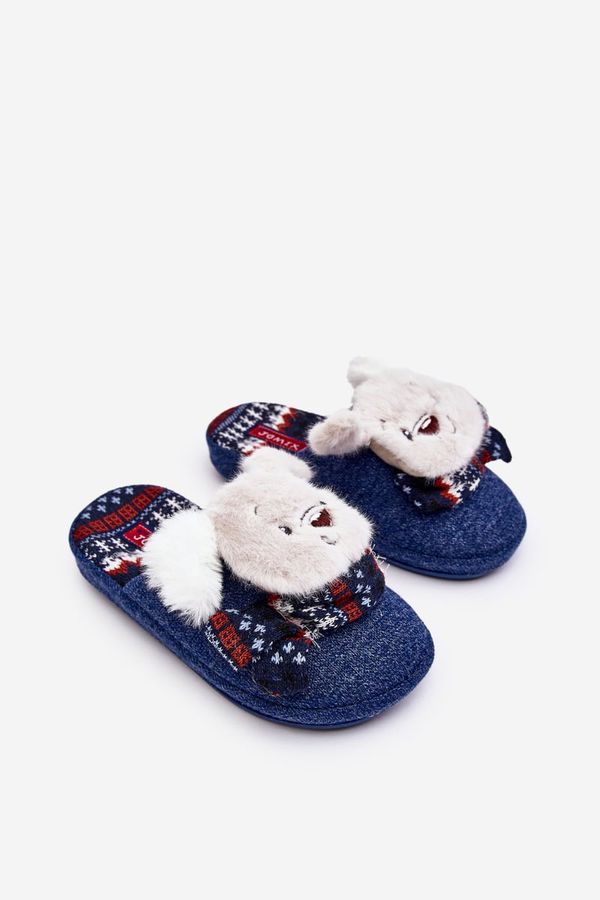 WJ1 WJ1 Children's Slippers with Thick Sole and Bear Navy Dasca