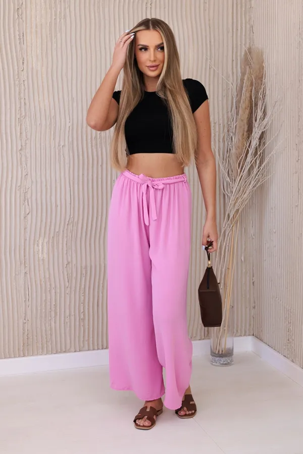 Kesi Włoski Włoski Trousers with a wide waistband light pink