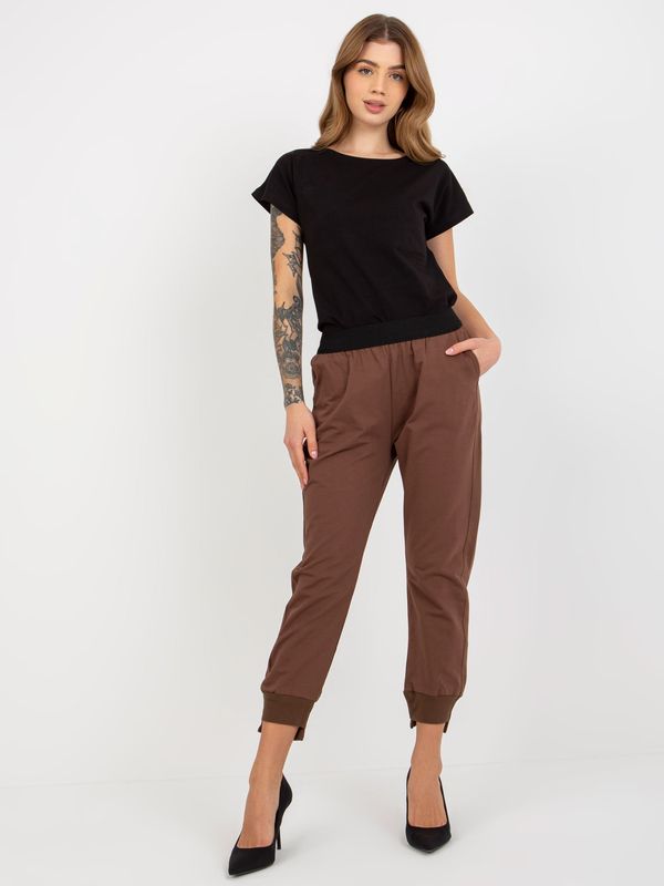 Fashionhunters Women's Basic Sweatpants with Elastic Waistband - Brown