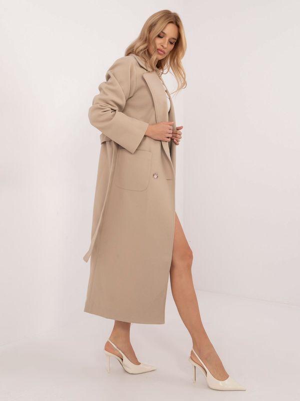 Fashionhunters Women's beige double-breasted coat with belt