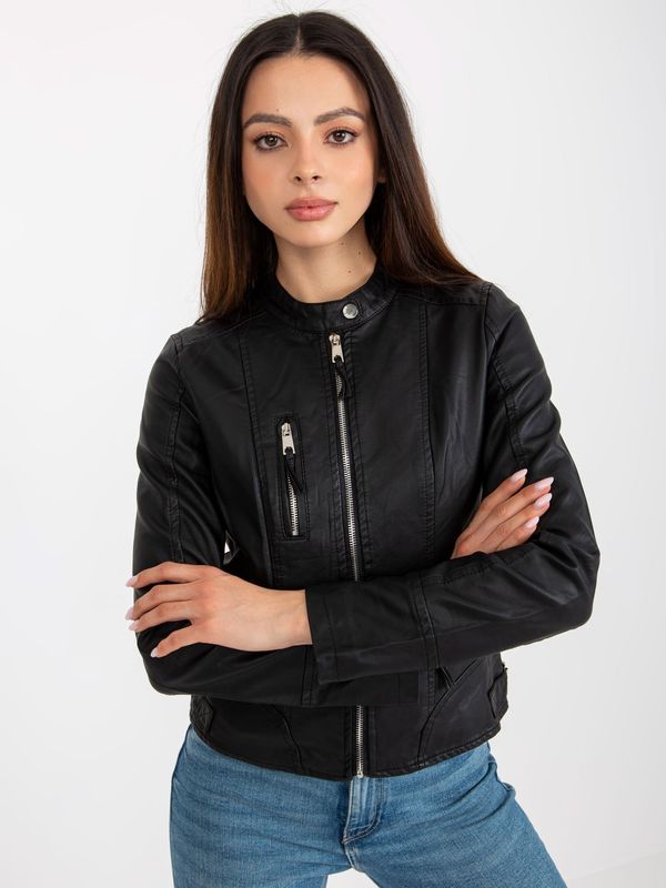 Fashionhunters Women's biker jacket in black color made of artificial leather