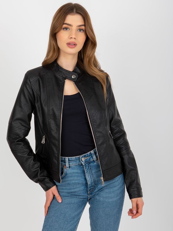 Fashionhunters Women's black motorcycle jacket made of artificial leather with stitching