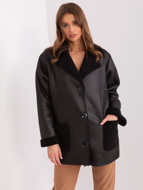 Fashionhunters Women's black sheepskin coat with buttons