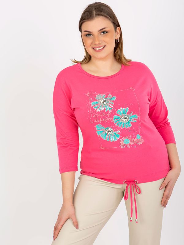 Fashionhunters Women's blouse plus size with 3/4 sleeves and print - pink