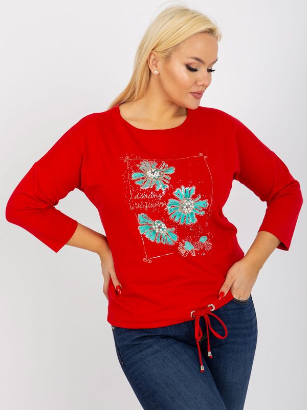 Fashionhunters Women's blouse plus size with 3/4 sleeves and print - red