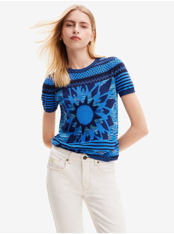 DESIGUAL Women's Blue Knitted T-Shirt Desigual Sun Blue - Women