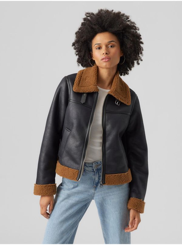 Vero Moda Women's brown-black faux leather jacket VERO MODA Manhattan - Women