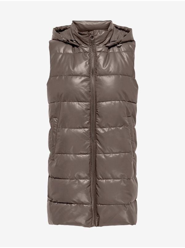 Only Women's Brown Quilted Faux Leather Vest ONLY New Anja - Women
