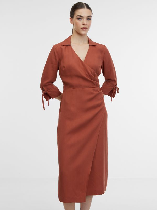 Orsay Women's brown wrap dress with linen blend ORSAY