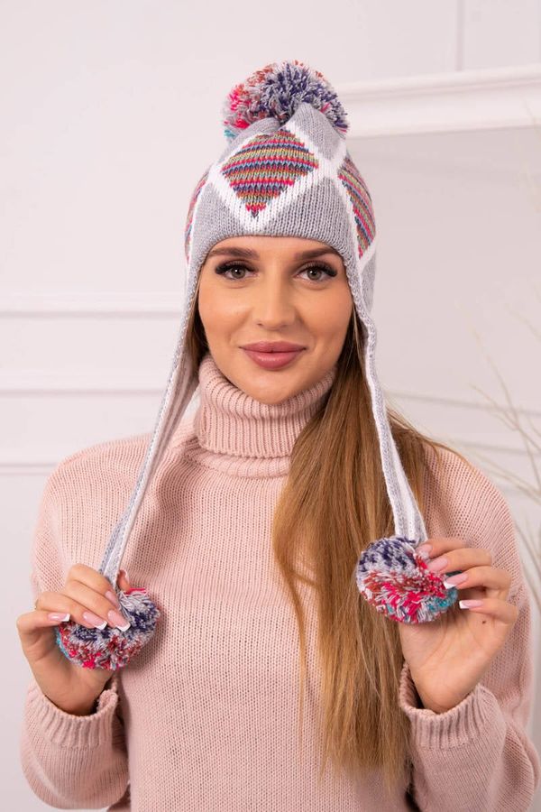Kesi Women's cap with long ears Eunika K322 gray+red