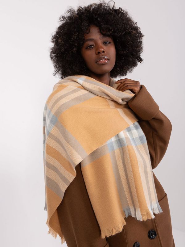 Fashionhunters Women's checkered scarf in camel gray color