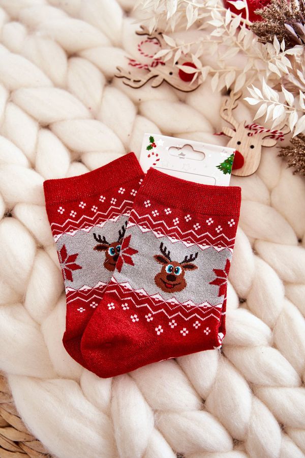 Kesi Women's Christmas Socks Shiny Reindeer Red and Grey