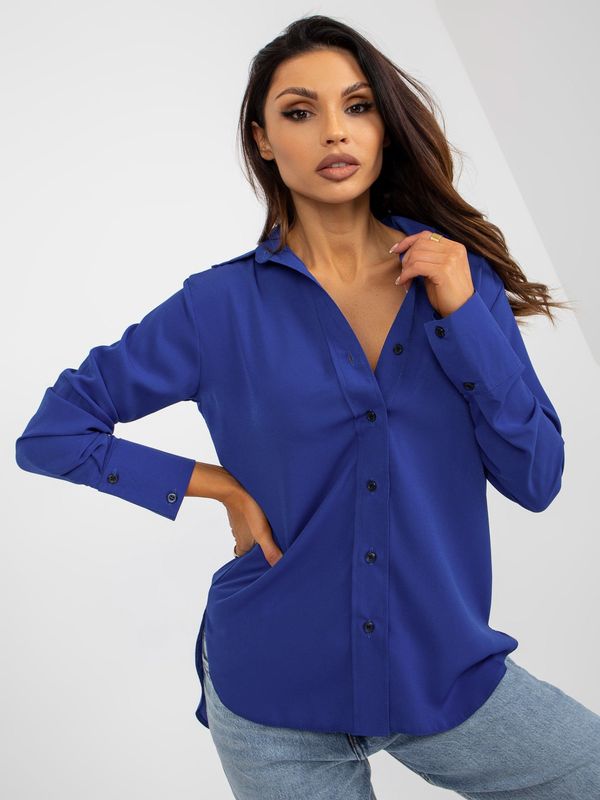 Fashionhunters Women's Cobalt Blue Classic Long Sleeve Shirt