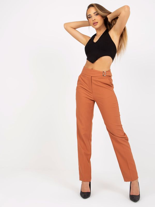 Fashionhunters Women's copper trousers made of fabric with pockets