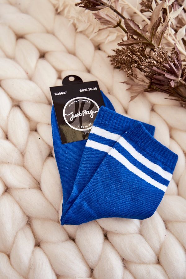 Kesi Women's cotton sports socks with stripes Blue