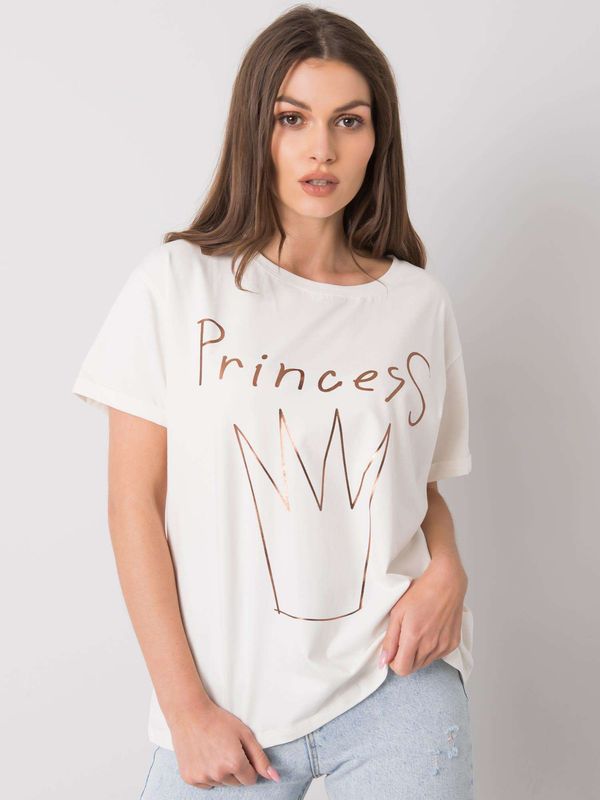 Fashionhunters Women's cotton T-shirt Ecru with print