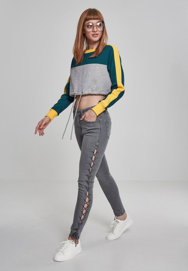 UC Ladies Women's Cropped 3-Tone Stripe Crew Grey/Jasper/Chrome-Yellow