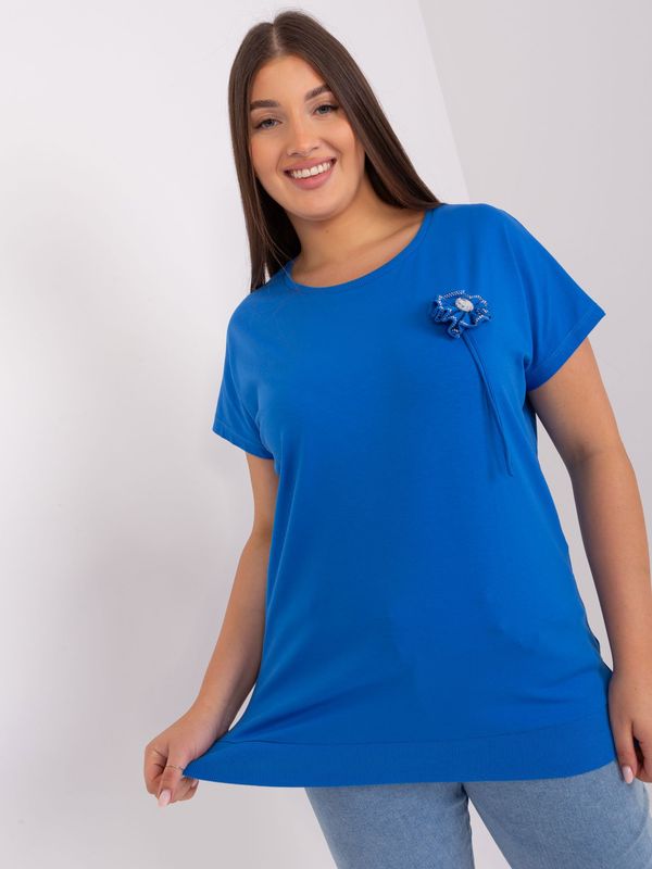 Fashionhunters Women's dark blue blouse with short sleeves plus size