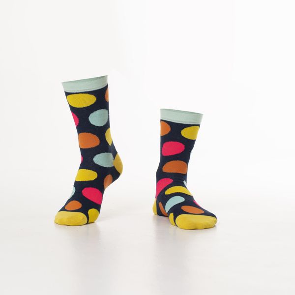 FASARDI Women's dark blue socks with colored polka dots