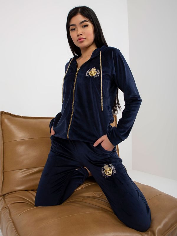 Fashionhunters Women's dark blue velour set with zippered sweatshirt