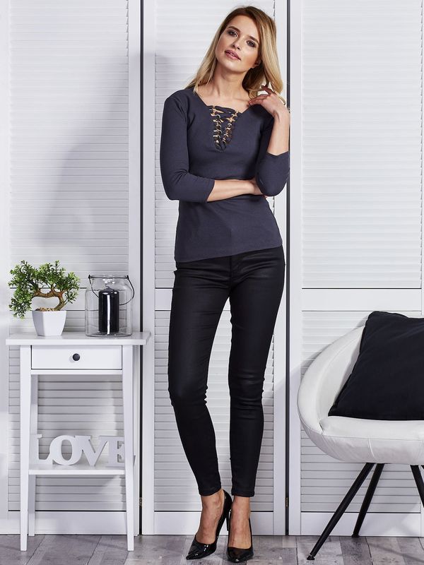 Fashionhunters Women's dark gray blouse with neckline