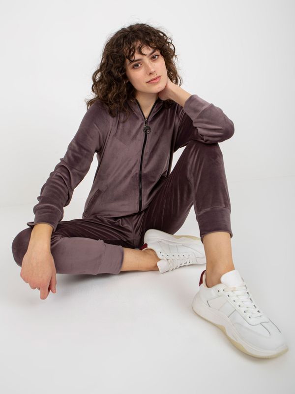 Fashionhunters Women's dark purple velour set with zipper sweatshirt