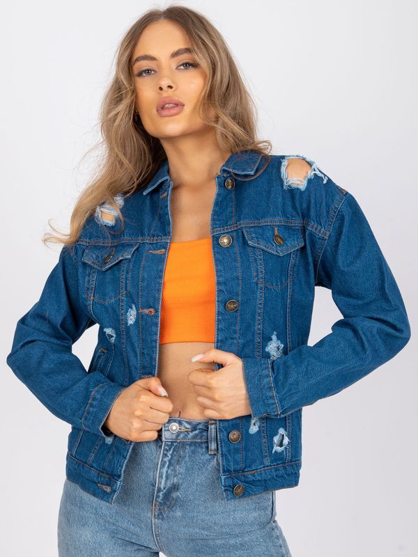 Fashionhunters Women's Denim Jacket with Holes Rue Paris - Blue