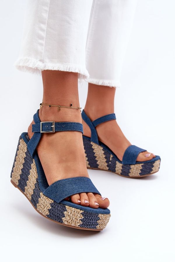 Kesi Women's denim wedge sandals with a braid, blue Reviala