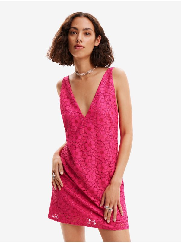 DESIGUAL Women's Desigual Lace Dress Dark Pink - Women