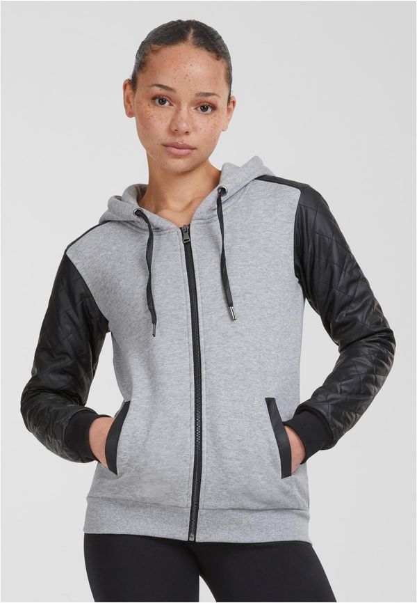 Urban Classics Women's diamond sleeve with zipper hood made of synthetic leather grey/blk