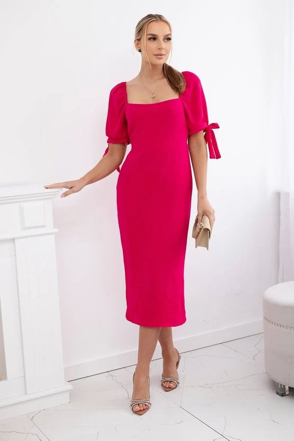 Kesi Women's dress gathered at the back with tied sleeves - fuchsia