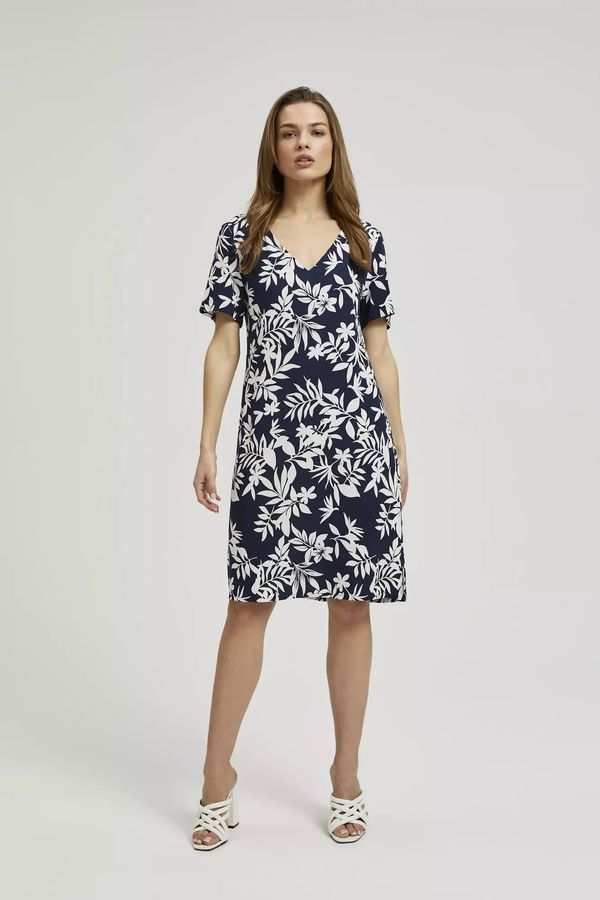 Moodo Women's dress MOODO - navy blue, floral pattern