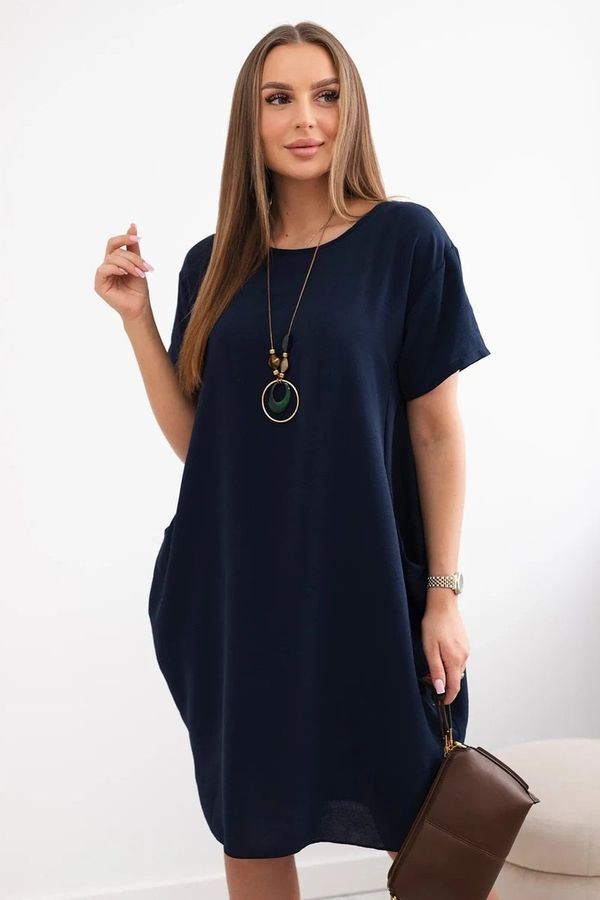 Kesi Women's dress with pockets and pendant - navy blue