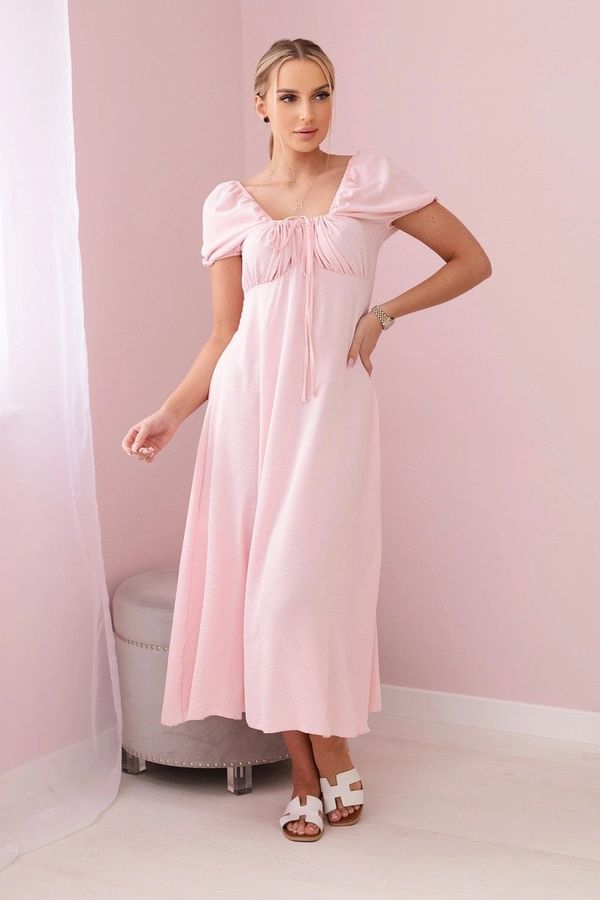 Kesi Women's dress with ties at the neckline - powder pink